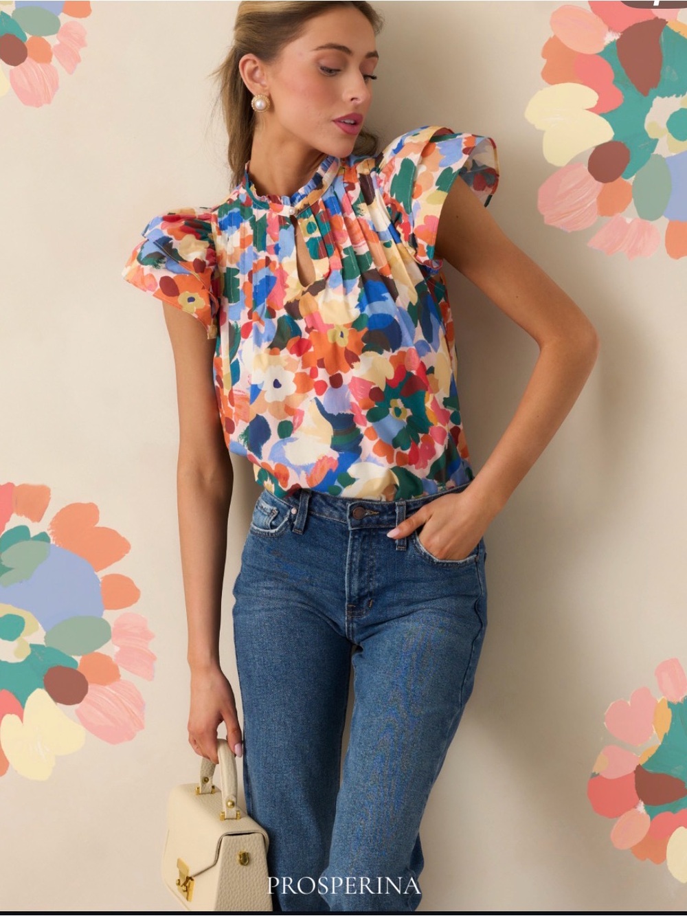 PROSPERINA Multicolor Floral Ruffle-Sleeve Blouse